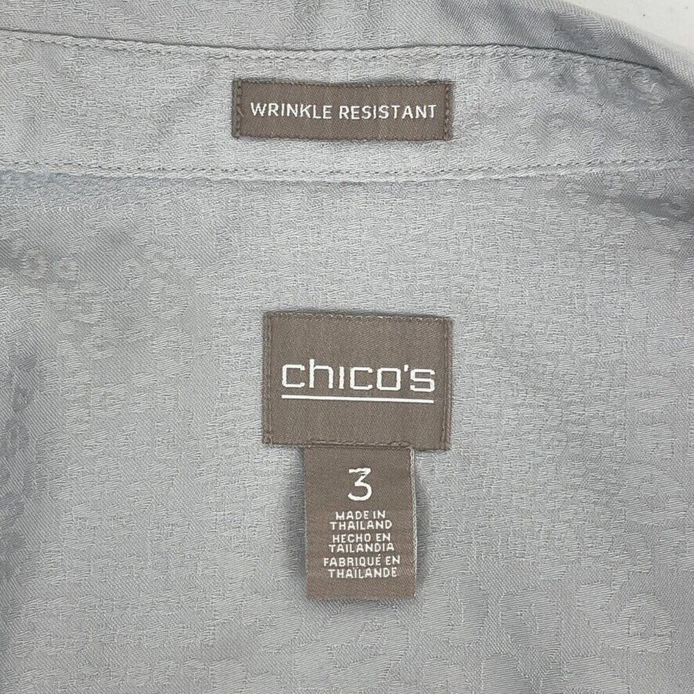 Chico's Silver Satin Leopard Jacquard Button Up Blouse XL Easy Care Work Travel - Picture 4 of 10
